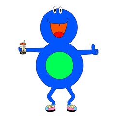 blue robot with flag