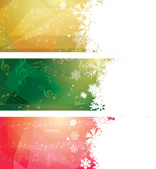 vector templates with abstract music notes and white snowflakes - set of banners