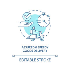 Assured and speedy goods delivery turquoise concept icon. Quick postal service abstract idea thin line illustration. Isolated outline drawing. Editable stroke. Arial, Myriad Pro-Bold fonts used