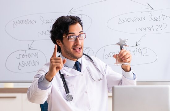 Young Male Doctor Neurologist In Front Of Whiteboard