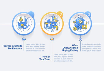 Tips to cope with news overload circle infographic template. Data visualization with 3 steps. Editable timeline info chart. Workflow layout with line icons. Lato Bold, Regular fonts used