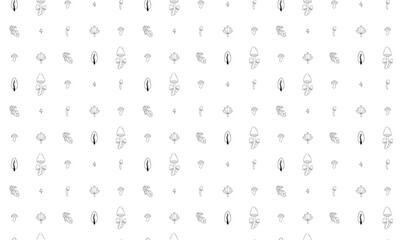 Hand drawn vector illustration. Seamless background for wrapping paper, baby clothes, cover design, interior.Abstract black patterns on a white background with mushrooms and leaves.