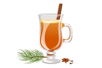 Hot rum cocktail with butter in a glass.Traditional winter, warm cocktail.Christmas drink. - obrazy, fototapety, plakaty