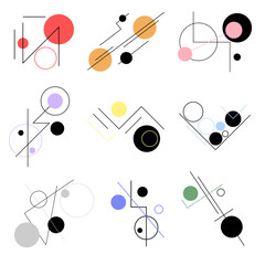 Set of abstract elements with circles and lines. Vector ioslated illustration