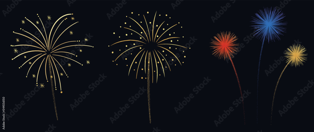 Canvas Prints set of new year festive firework vector illustration. collection of gradient gold fireworks on white