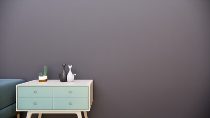 Interior wall mockup with cabinet in living room with empty wall background. 3d rendering