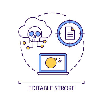 Social engineering attack concept icon. Spread digital virus. Infected files. Cyber hazard. Malware abstract idea thin line illustration. Isolated outline drawing. Editable stroke. Arial font used