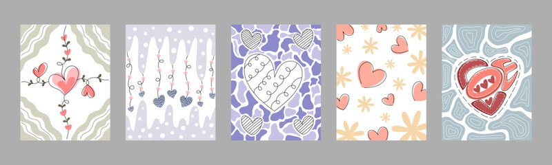 Valentines Background Vector Set, Doodle style design for theme decoration Valentine's Day, card design, digital print, scrapbook, wallpaper, cover and more.