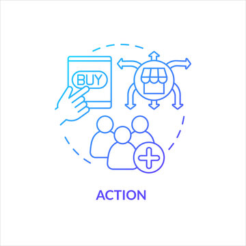Action blue gradient concept icon. Encourage to interaction. Social media engagement. Motivate consumers abstract idea thin line illustration. Isolated outline drawing. Myriad Pro-Bold font used