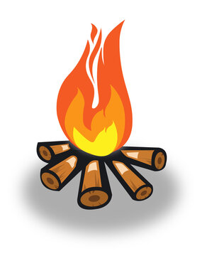 Red fire on wood illustration. Flame interface element.