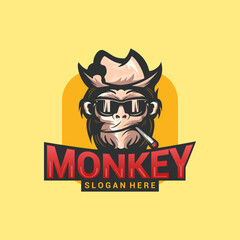 Geek monkey mascot vector logo illustration