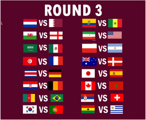 Matches Round 3 Countries Emblem Flag Symbol Design football Final Vector Countries Football Teams Illustration