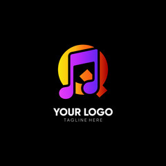 Letter Q Music Logo Design Vector Icon Graphic Emblem Illustration