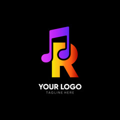 Letter R Music Logo Design Vector Icon Graphic Emblem Illustration