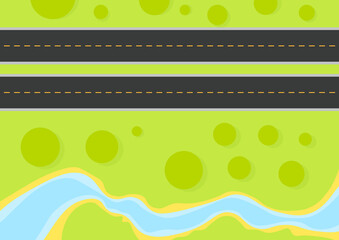 Two roads in the forest top view