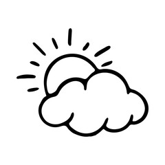 Doodle sun with cloud. Hand-drawn vector illustration