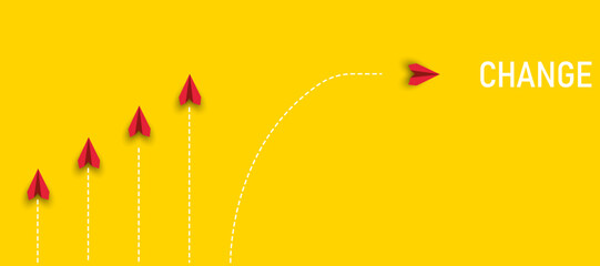 paper airplanes. red airplane changing path
It is moving towards change. business creativity new idea discovery innovation technology. new year idea concept.