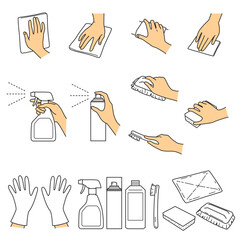 手のしぐさ　04　掃除　お手入れ　カラー版
