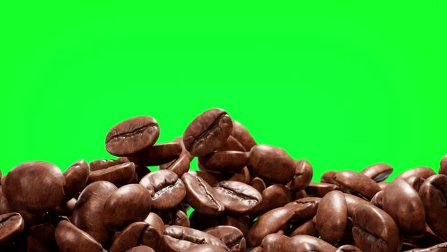 Beautyful Coffee beans spinning in the air green screen with luma channal black and white. 3D rendering