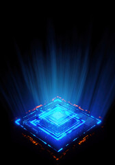 3D rendering of cyberpunk AI. Circuit board. Technology background. Central Computer Processors CPU and GPU concept. Motherboard digital chip. Tech science background.