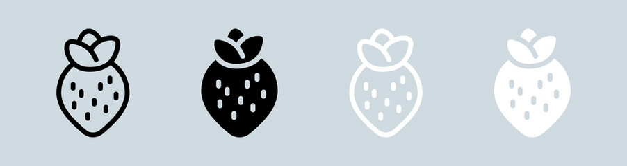 Strawberry icon set in black and white. Fruit signs vector illustration.
