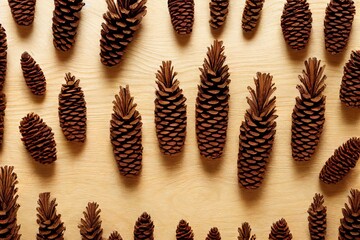 Pine cones on wooden background