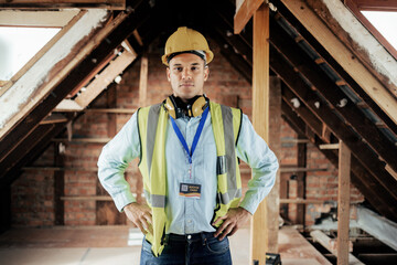 Portrait, construction man and leader for building project, with pride and confident with work and architecture. Male architect, leadership and management for maintenance, contractor and with hardhat