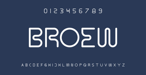 BROEW Line font. Abstract minimal modern alphabet tech font. Typography, Lettering, Elegant, Fashion, Designs, sans Serif fonts. Vector illustration