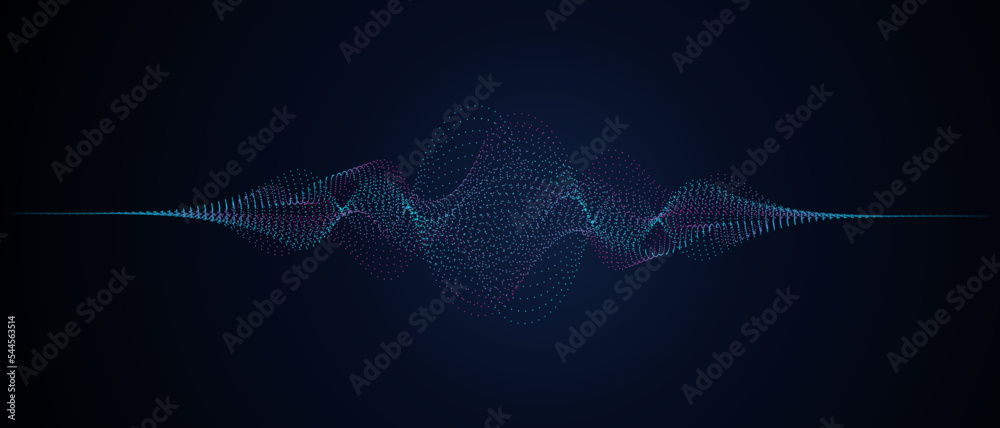 Fototapete flowing particles wave pattern blue and pink gradient color isolated on dark background with space f