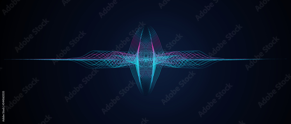 Fototapete abstract wavy flowing lines pattern in dynamic colorful light isolated on dark blue background. vect
