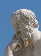 Socrates, the ancient Greek philosophers portrait, a detail of a marble statue. Culture travel in...
