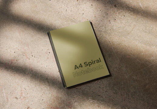  A4 Spiral Notebook Mockup On Floor With Window Light