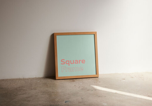 Square Wooden Frame Mockup On Floor of a House