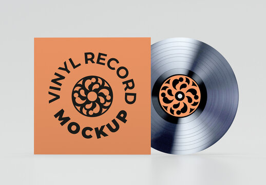 Vinyl Record with Cover Frontal View Mockup