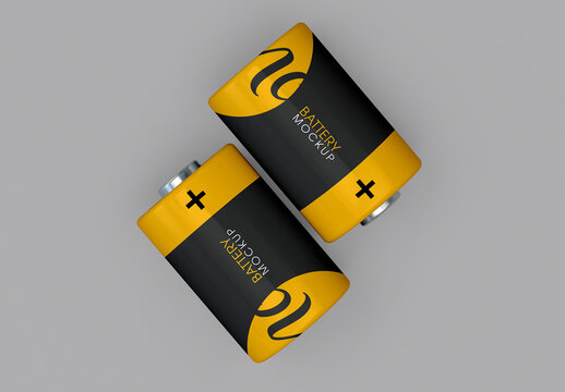 Two C Batteries Top View Mockup