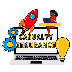 Casualty insurance. Insurance industry sector of the economy online service or platform. Protection of life and property from damage service. Multiplier analysis of a company. Flat vector illustration