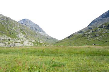 Isolated cutout mountains in the Alps in summer on a white background
