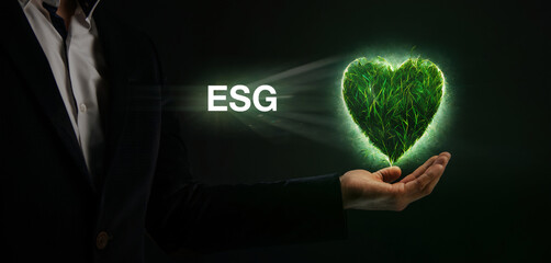 ESG Concept. Green Leaf as Heart Shape