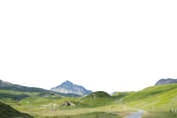 Isolated cutout mountains in the Alps in summer on a white background