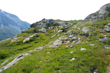 Isolated cutout mountains in the Alps in summer on a white background
