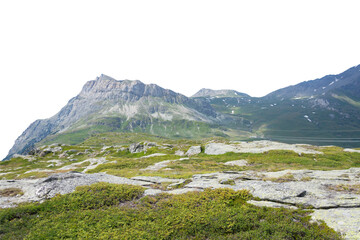 Naklejka premium Isolated cutout mountains in the Alps in summer on a white background