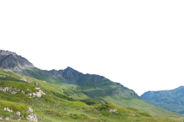 Isolated cutout mountains in the Alps in summer on a white background