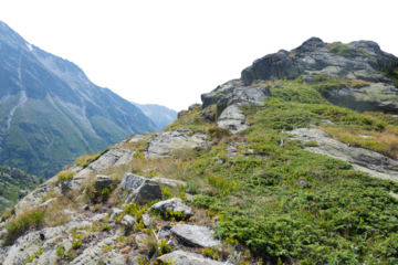 Isolated cutout mountains in the Alps in summer on a white background