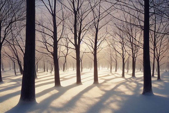 Nami island in Korea,Row of pine trees in winter.