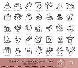 Set of conceptual icons. Vector icons in flat linear style for web sites, applications and other graphic resources. Set from the series - Christmas and New Year. Editable stroke icon.