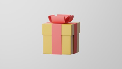 Minimalism Wrapped Present, gift emoji, New Year, Christmas, birthday symbol. On white background. 3d render