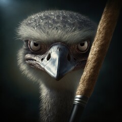 Fototapeta anthropomorphic ostrich in a suit with a baseball bat illustration obraz