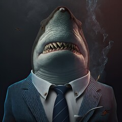 Fototapeta anthropomorphic shark in costume illustration  obraz