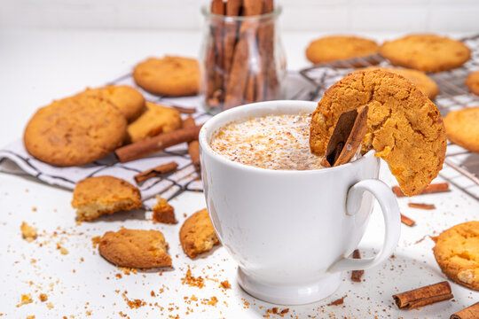 Snickerdoodle latte coffee, with whipped cream, spices, cinnamon and Snickerdoodle cookies crumble topping