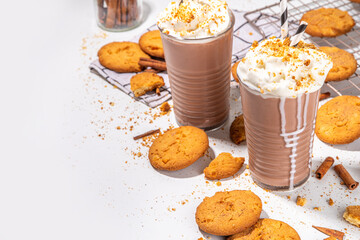 Snickerdoodle milkshake, protein shake or smoothie. Autumn cocoa cookie drink with snickerdoodle...